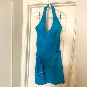 Cache real leather suede teal dress
